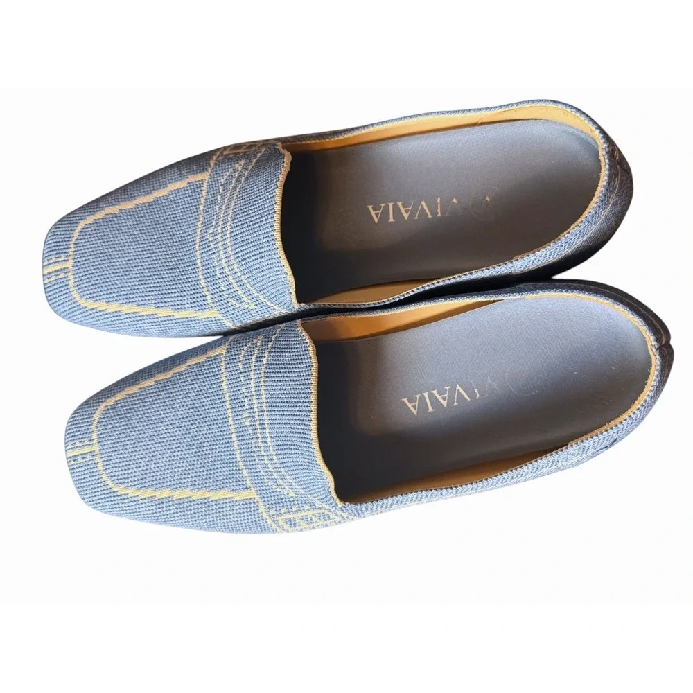 VIVAIA Sierra Square Toe Loafers Slip On Flat Shoes Denim Blue Size EU 40 US 9